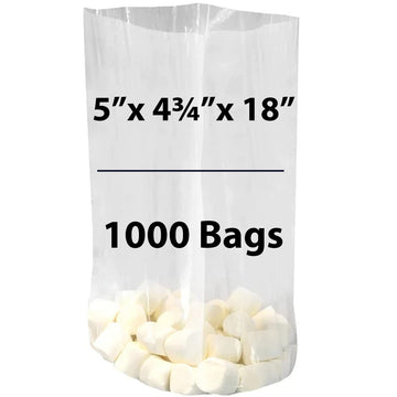 Clear Gusseted Poly bags 0.75 Mil, 5 inch X 4.75 inch X 18 inch Pack of 1000 Bags
